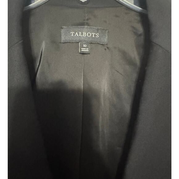 Talbots Black Wool Blazer Sz 10 Single Button Jacket Striped cuff sleeves Chic - Picture 8 of 8